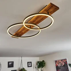 hofstein Plafonnier Pompu LED Bois foncé, Noir, 2 lumières