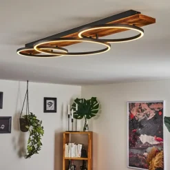 hofstein Plafonnier Pompu LED Bois foncé, Noir, 3 lumières