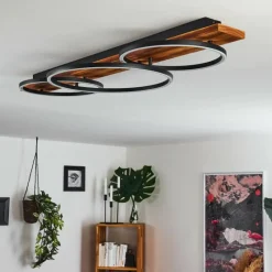 hofstein Plafonnier Pompu LED Bois foncé, Noir, 3 lumières