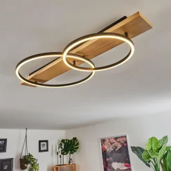 hofstein Plafonnier Pompu LED Bois clair, Noir, 2 lumières
