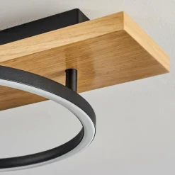 hofstein Plafonnier Pompu LED Bois clair, Noir, 2 lumières