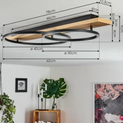 hofstein Plafonnier Pompu LED Bois clair, Noir, 2 lumières