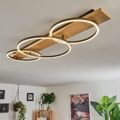 hofstein Plafonnier Pompu LED Bois clair, Noir, 3 lumières