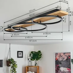 hofstein Plafonnier Pompu LED Bois clair, Noir, 3 lumières