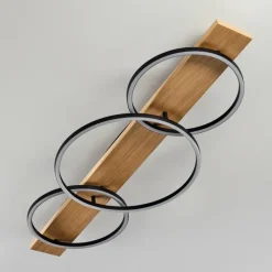 hofstein Plafonnier Pompu LED Bois clair, Noir, 3 lumières