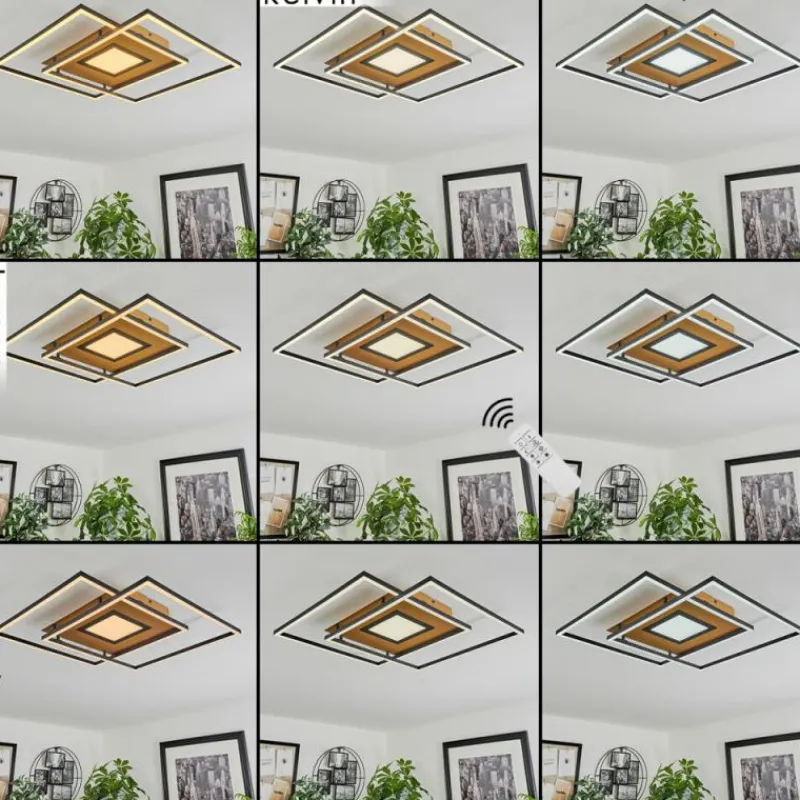 Lampes Dorées-hofstein Plafonnier Popoy LED Or, Noir, 1 lumière, Télécommandes