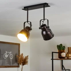 Lampes Industrielles-hofstein Plafonnier Presa Noir, 2 lumières