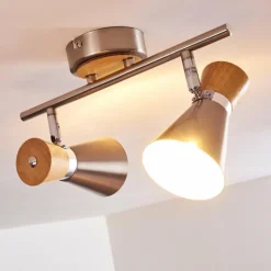 Lampes En Bois-hofstein Plafonnier Pulau Bois clair, Nickel mat, 2 lumières