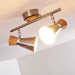 Lampes En Bois-hofstein Plafonnier Pulau Bois clair, Nickel mat, 2 lumières