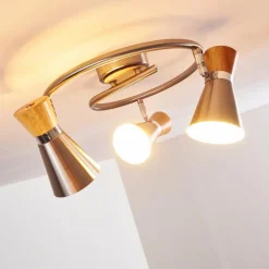 Lampes En Bois-hofstein Plafonnier Pulau Bois clair, Nickel mat, 3 lumières