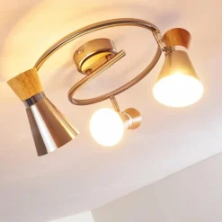 Lampes En Bois-hofstein Plafonnier Pulau Bois clair, Nickel mat, 3 lumières