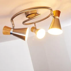 Lampes En Bois-hofstein Plafonnier Pulau Bois clair, Nickel mat, 3 lumières