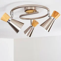Lampes En Bois-hofstein Plafonnier Pulau Bois clair, Nickel mat, 3 lumières