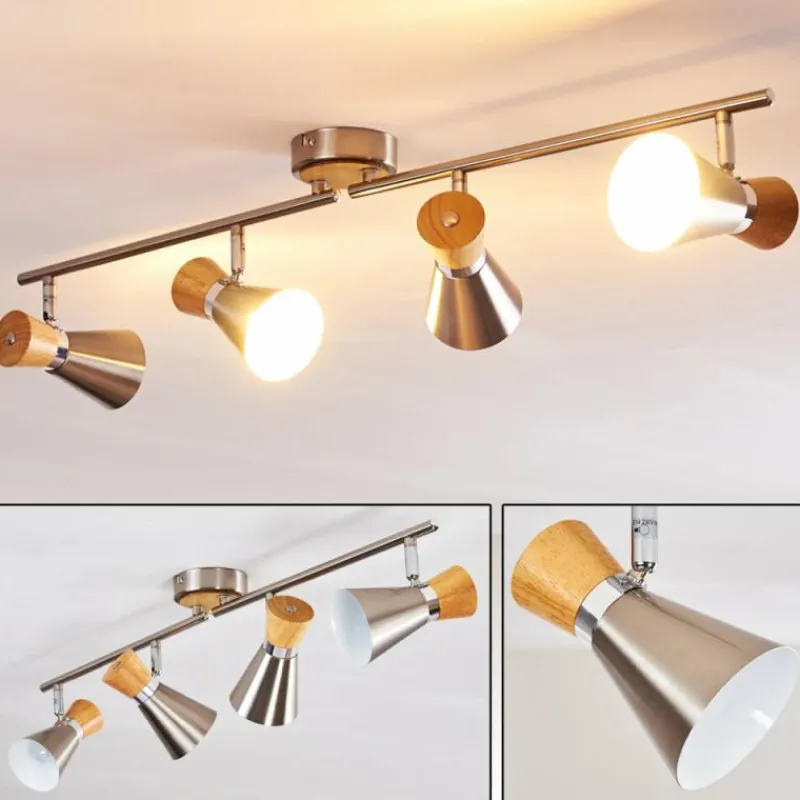 hofstein Plafonnier Pulau Bois clair, Nickel mat, 4 lumières