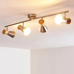hofstein Plafonnier Pulau Bois clair, Nickel mat, 4 lumières