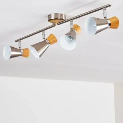 hofstein Plafonnier Pulau Bois clair, Nickel mat, 4 lumières