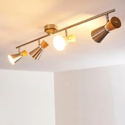 hofstein Plafonnier Pulau Bois clair, Nickel mat, 4 lumières