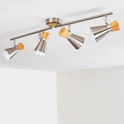 hofstein Plafonnier Pulau Bois clair, Nickel mat, 4 lumières