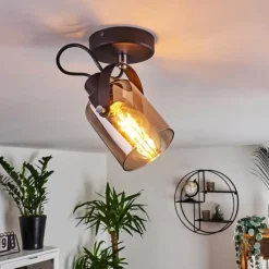 Suspension Verre Fumé-hofstein Plafonnier Quieri Noir, 1 lumière