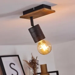 Lampes Vintages & Rétros-hofstein Plafonnier Raccuia Bois foncé, Noir, 1 lumière