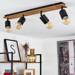 Lampes Vintages & Rétros-hofstein Plafonnier Raccuia Bois foncé, Noir, 4 lumières