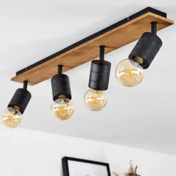 Lampes Vintages & Rétros-hofstein Plafonnier Raccuia Bois foncé, Noir, 4 lumières