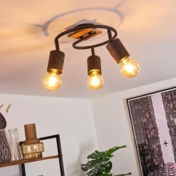 hofstein Plafonnier Raccuia Bois foncé, Noir, 3 lumières