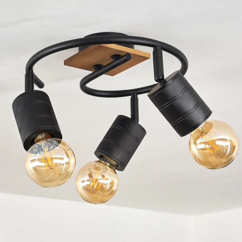 hofstein Plafonnier Raccuia Bois foncé, Noir, 3 lumières