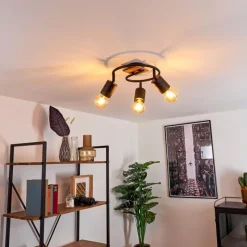 hofstein Plafonnier Raccuia Bois foncé, Noir, 3 lumières