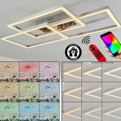 hofstein Plafonnier Relous LED Acier inoxydable, 3 lumières, Télécommandes, Changeur de couleurs