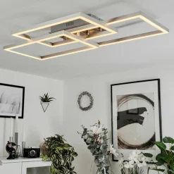 hofstein Plafonnier Relous LED Acier inoxydable, 3 lumières, Télécommandes, Changeur de couleurs
