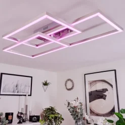 hofstein Plafonnier Relous LED Acier inoxydable, 3 lumières, Télécommandes, Changeur de couleurs