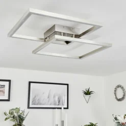 hofstein Plafonnier Relous LED Acier inoxydable, 2 lumières, Télécommandes, Changeur de couleurs