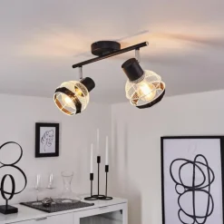 Style Boho-Chic-hofstein Plafonnier Revsbotn Chrome, Noir, 2 lumières