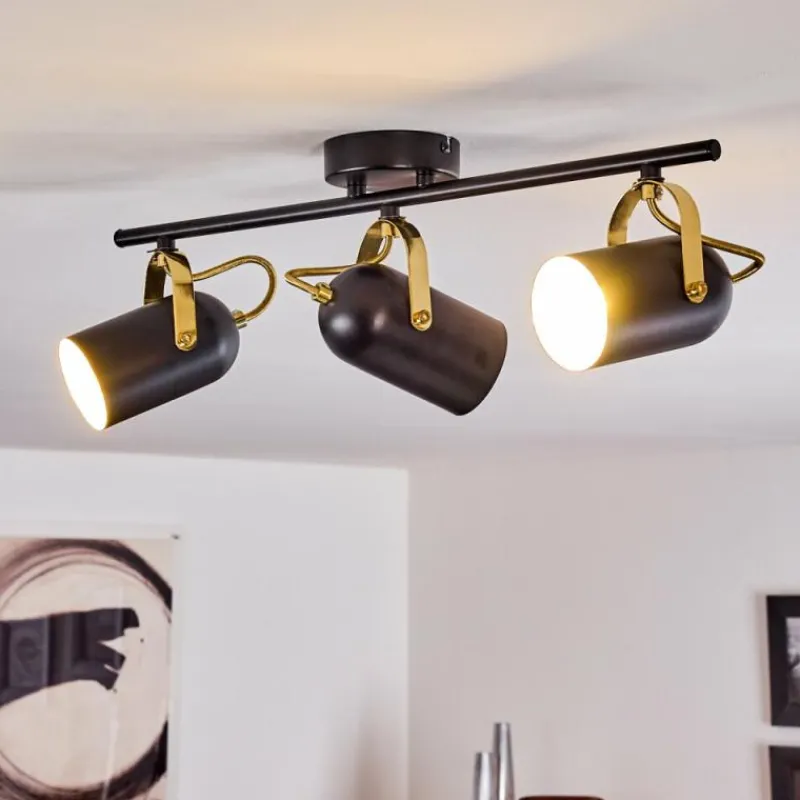 Lampes Industrielles-hofstein Plafonnier Rialey Laiton, Noir, 3 lumières