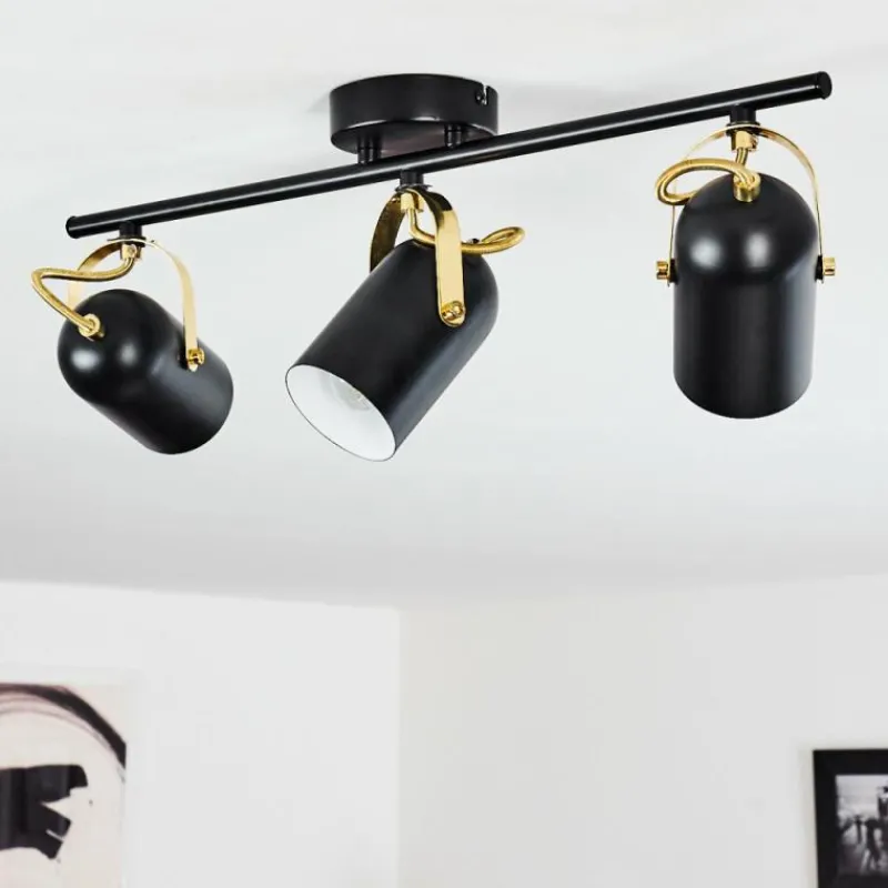 Lampes Industrielles-hofstein Plafonnier Rialey Laiton, Noir, 3 lumières
