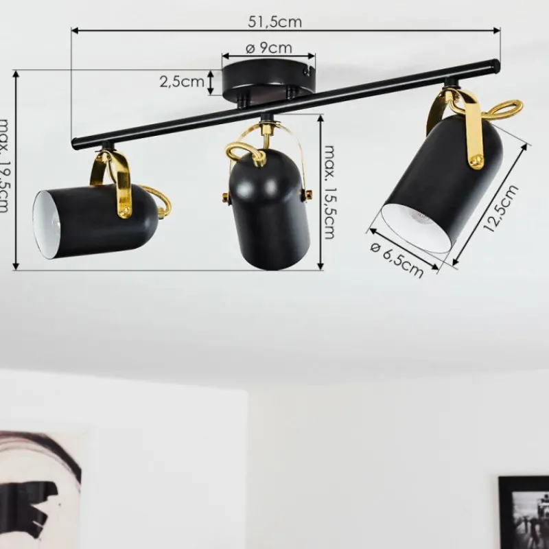 Lampes Industrielles-hofstein Plafonnier Rialey Laiton, Noir, 3 lumières