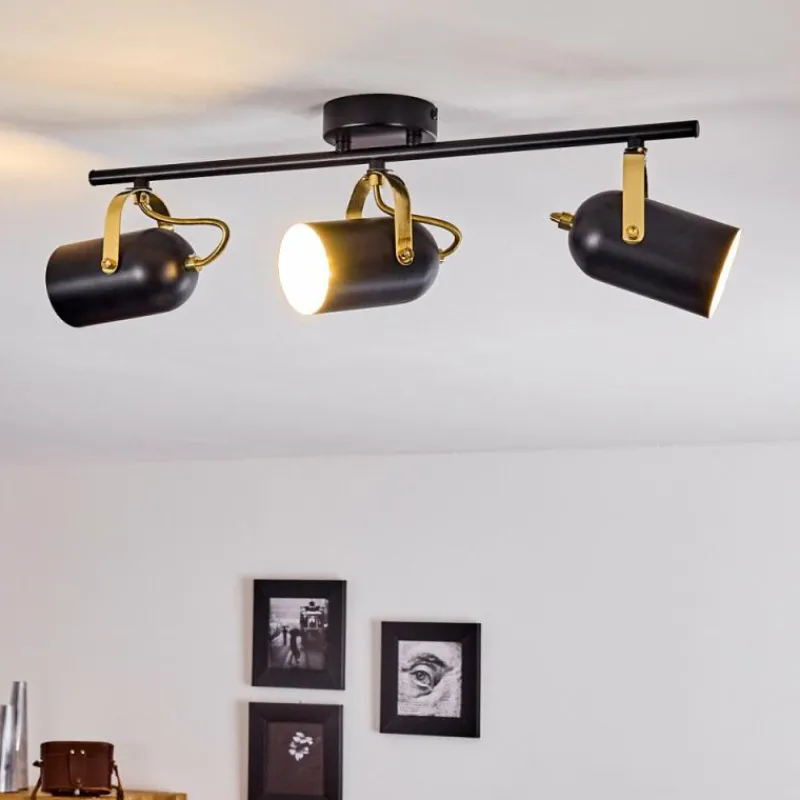 Lampes Industrielles-hofstein Plafonnier Rialey Laiton, Noir, 3 lumières