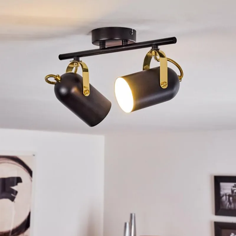 Lampes Industrielles-hofstein Plafonnier Rialey Laiton, Noir, 2 lumières