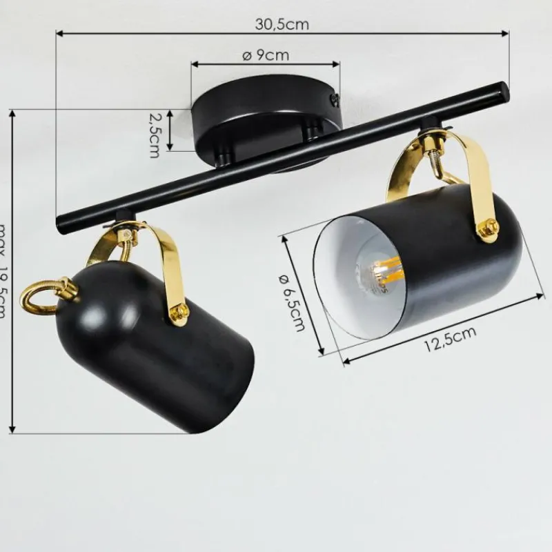 Lampes Industrielles-hofstein Plafonnier Rialey Laiton, Noir, 2 lumières