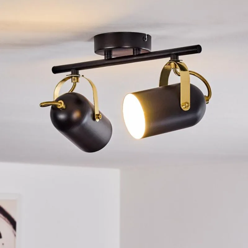 Lampes Industrielles-hofstein Plafonnier Rialey Laiton, Noir, 2 lumières