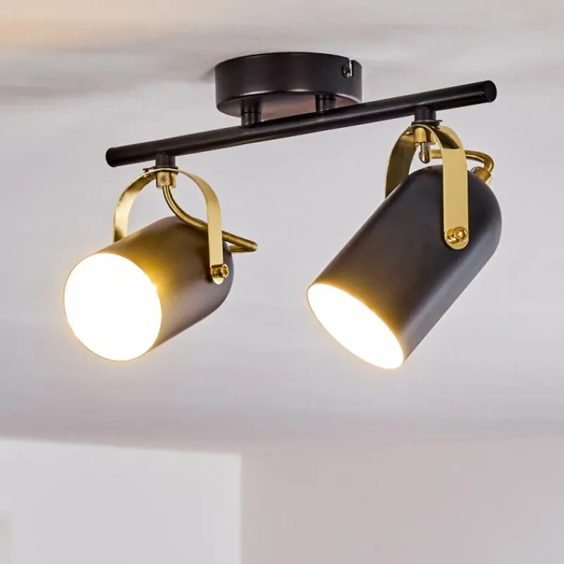Lampes Industrielles-hofstein Plafonnier Rialey Laiton, Noir, 2 lumières