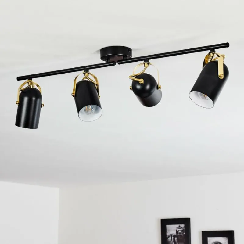 Lampes Industrielles-hofstein Plafonnier Rialey Laiton, Noir, 4 lumières