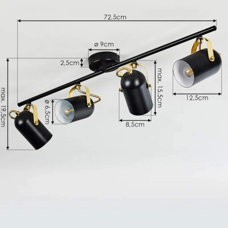 Lampes Industrielles-hofstein Plafonnier Rialey Laiton, Noir, 4 lumières