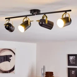 Lampes Industrielles-hofstein Plafonnier Rialey Laiton, Noir, 4 lumières