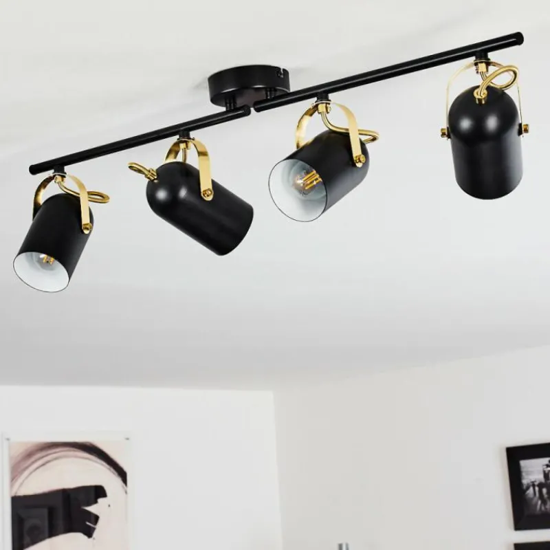Lampes Industrielles-hofstein Plafonnier Rialey Laiton, Noir, 4 lumières