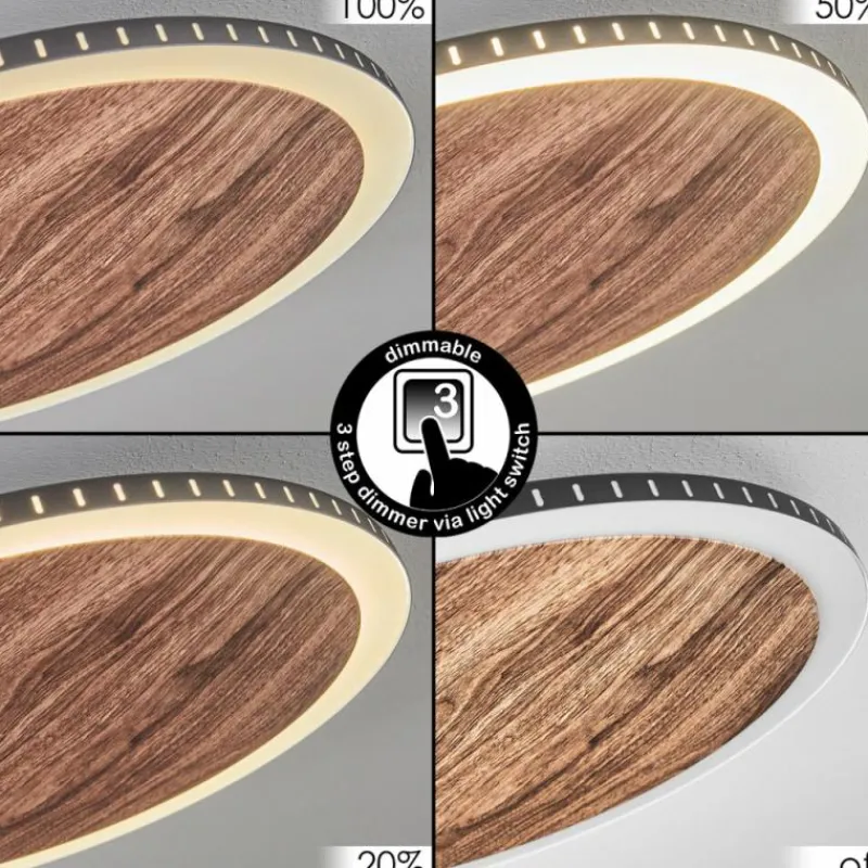 hofstein Plafonnier Rocha LED Brun, Couleur bois, Noir, 1 lumière