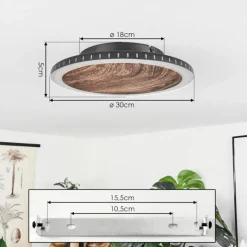 hofstein Plafonnier Rocha LED Brun, Couleur bois, Noir, 1 lumière