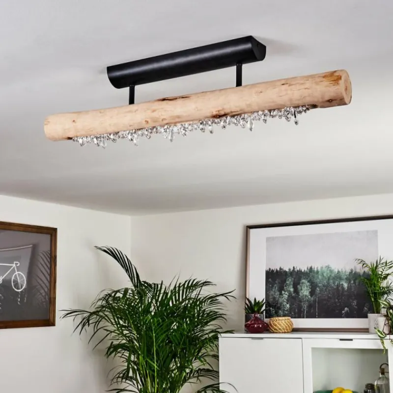 Luminaires Scandinaves-hofstein Plafonnier Rodeche LED Bois clair, Noir, 1 lumière