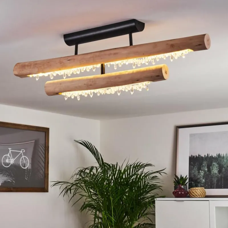 Luminaires Scandinaves-hofstein Plafonnier Rodeche LED Bois clair, Noir, 1 lumière